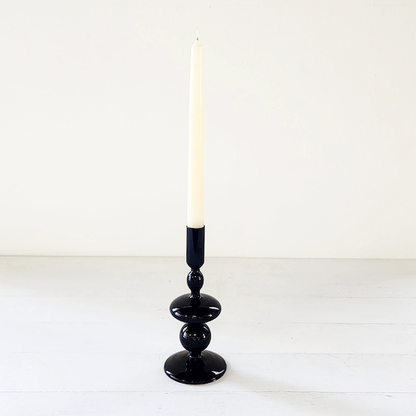 Venice Glass Candle Stick - Black - 20cm